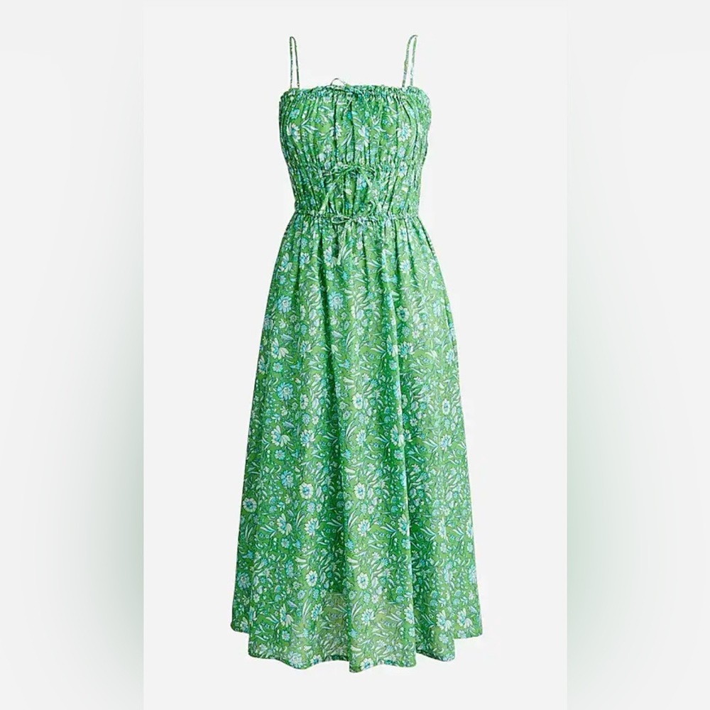 J Crew Green Floral Midi Dress Large